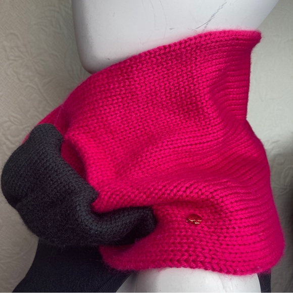 Kate Spade Gathered Bow Neckwarmer Wool Blend Sweetheart Pink Black Scarf - Picture 6 of 12